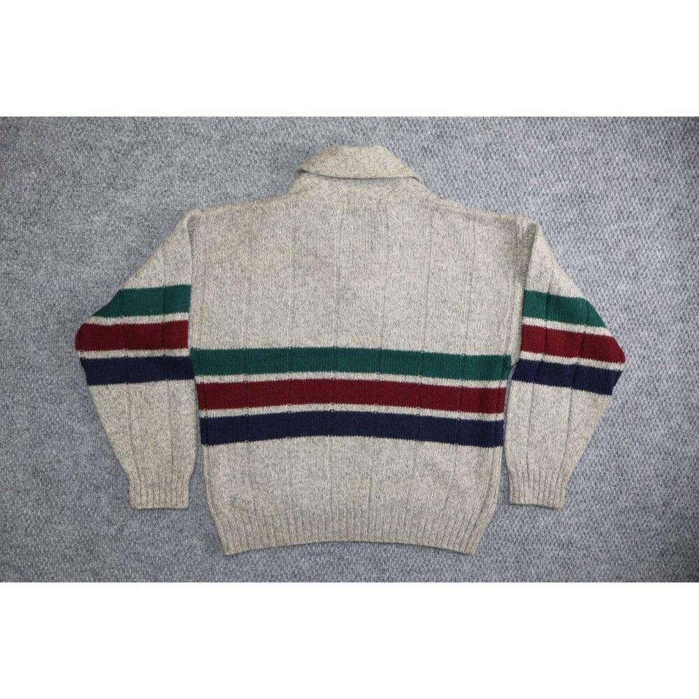 Vintage 1990s Eddie Bauer Mens Striped Wool Cowl Neck Chunky Sweater L - Picture 2 of 9